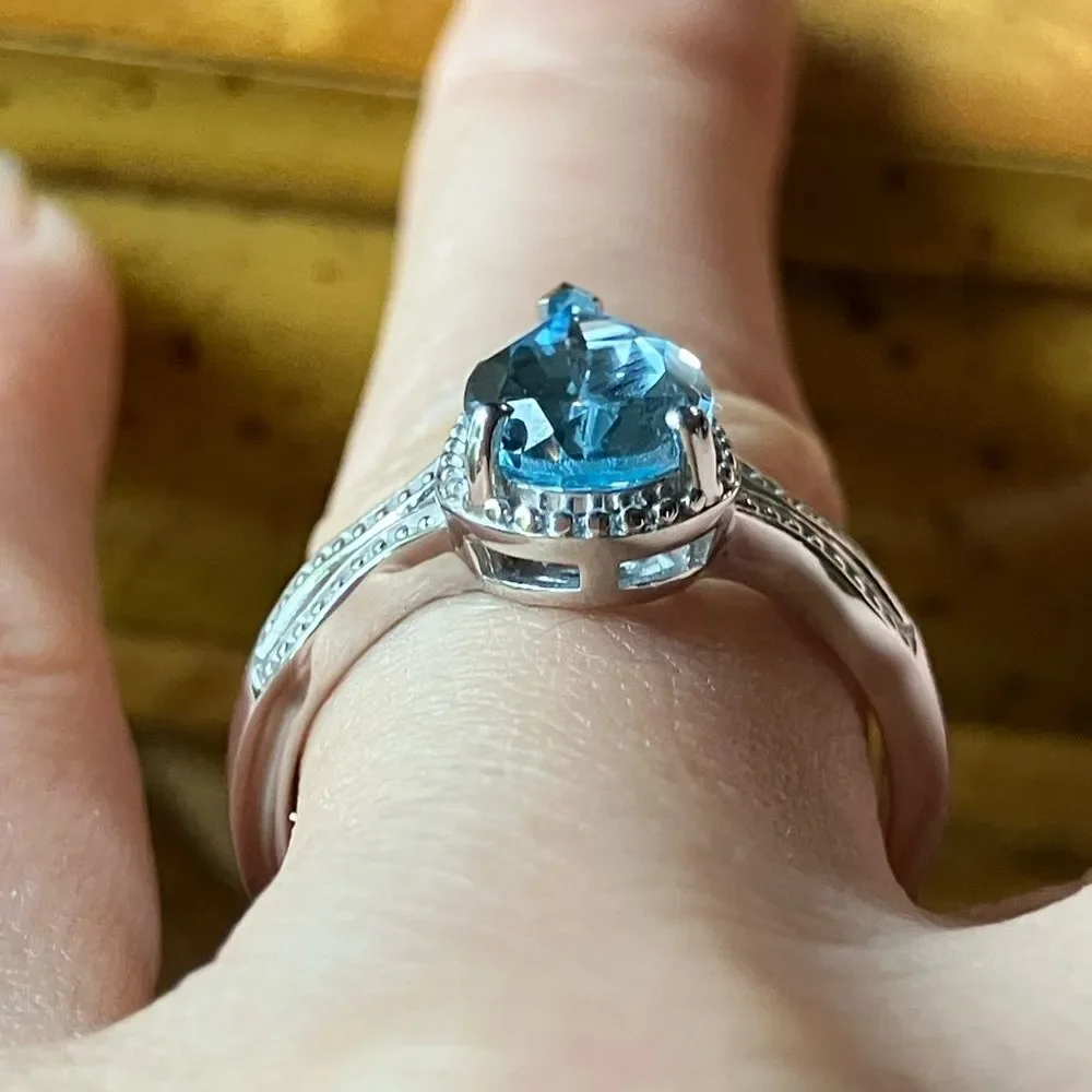 Natural Sky Blue Topaz Sterling Silver Ring Size 8